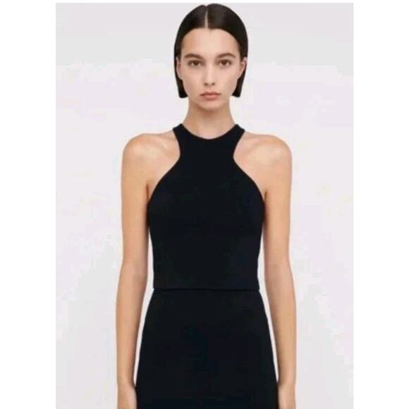 Scanlan Theodore Crepe Knit Racerbank Tank Top Cami in NAVY - Picture 1 of 4